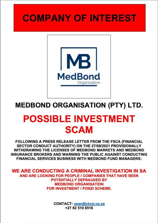 Medbond Organisation possible scam poster